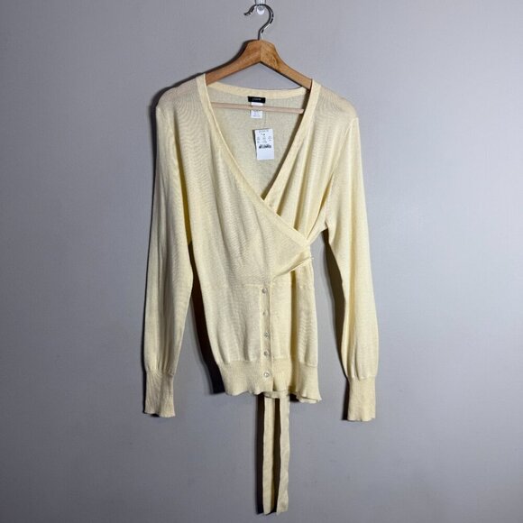 J. Crew Wrap Cardigan Sweater Women's Large Butter Yellow Preppy Minimalist NWT - Picture 2 of 13